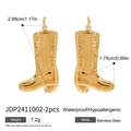 Waterdichte gouden roestvrijstalen laarshangers met afmetingen en technische specificaties - Gesneden Cowboylaarsstijl (JDP2411002-2pcs)