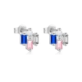 S925 sterling silver stud earrings with colorful zircon and opal stones in irregular design - 925 Silver / Geometric Multicolor Silver Style (MME1147-1)
