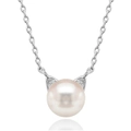 Minimalist cat ear pearl pendant necklace with silver chain and subtle gemstone accents - Cat Ear Pearl Necklace
