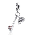 Silver baseball charm set with bat, helmet and ball, featuring S925 sterling silver and zircon - Baseball Trio