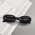 Fashionable black oval hip-hop sunglasses with glossy frames and dark lenses - Bright Black