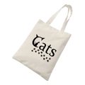 White canvas tote bag featuring black artistic Cats lettering and paw prints design - White-Cats and Paw Prints