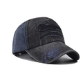 Close-up of vintage washed cotton baseball cap with New York embroidery and shark print - Adjustable / Washed Black
