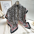 Baroque style silk scarf with Greek meander border pattern in black red and white - 90x90cm / Black