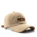 Khaki corduroy baseball cap featuring New York embroidery and adjustable strap - Khaki