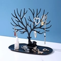 Elegant black antler jewelry stand with oval base tray for earring and bracelet storage - Black