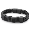 Hiphop zwarte roestvrijstalen geweven kettingarmband met rechthoekig staafontwerp - Zwart (KB139689-KFC)