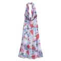 Dames zomer midi-jurk met bloemenprint, halternek en diepe v-hals in A-lijn - XS / Zoals getoond