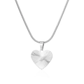 Silver stainless steel heart necklace with sunburst pattern on delicate snake chain - Heart Steel (MS-723)