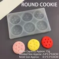 Detail of 6-hole round silicone cookie mold showing textured base and finished clay samples - Round Biscuit / Semi-transparent