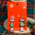 Orecchini natalizi in legno con Babbo Natale e albero su un cartoncino regalo rosso - Stile Babbo Natale e Albero Sovrapposti (Stile D)
