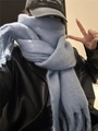 Soft blue mohair knit scarf for women, thick and warm winter neck wrap in light blue - Denim Blue