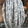 Fil de perles carrées en pierre howlite blanche avec texture marbrée pour bijoux DIY - 4x4mm (Environ 38cm Fil) / Turquoise blanche à ligne noire