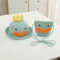 Détails de la texture du chapeau de paille vert et du sac assorti à visage de cartoon - Ensemble Chapeau + Sac / Bleu