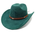 Dark green faux suede western cowboy hat with brown leather star studded decorative band - M (56-58cm) / Dark Green