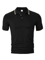 Détail du col rayé et de l'étiquette M sur le polo noir à manches courtes en polyester - Noir