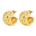 Retro 18K gold plated stainless steel semi-circle earrings with rhombic texture - Polka Dot Rhombus Texture / Gold