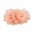 Detailed view of three peach chiffon roses arranged horizontally on a soft fabric headband - Off White