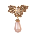 Vintage gold brooch with brown crystals and a large teardrop imitation pearl pendant - Gold with Brown Stones(B152-C)
