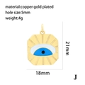 Technische details van de vergulde evil eye hart hanger met afmetingen en gewicht - Vierkant Blauw Wit Emaille Oog (P00198-J)