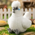 Peluche gallina Silkie bianca in pelliccia sintetica lunga in scenario fattoria - 28cm Gallina Moroseta