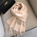 Beige pure Australian wool scarf with tassels and 100% wool material label - Beige