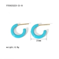 Detail of 21mm bright blue enamel C-shaped hoop earrings with gold studs and 4.8g weight - 21mm / Blue (YYE023223-21-B)