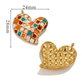 Golden heart pendant with colorful enamel mosaic pattern and 24mm x 28mm size specs - Grid-Multicolor