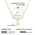 Detail of 18K gold stainless steel chain with water drop zircon pendant and size measurements - 5 Round Diamonds Water Drop Style (JDN0311128)