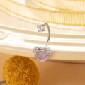 Surgical steel heart navel ring with pink gemstone and clear crystals - Pink Jade
