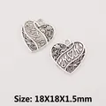 Ciondolo a cuore in lega d'argento con incisione MOM e trama floreale, misura 18x18mm - XK2228# (Cuore Vuoto MOM)