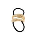 Minimalist black elastic hair tie featuring a wavy lava-textured golden alloy buckle - Double Buckle Liquid 5cm / Gold