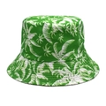 Detail of green bucket hat featuring white palm tree prints and reinforced stitching - M(56-58cm) / Green