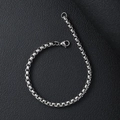 Polished silver stainless steel box chain bracelet for men on black leather background - 21cm / Silver/3.0mm Box Chain Bracelet