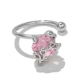 Minimalist silver open ring featuring a pink heart-shaped gemstone and bead detail - EGJ0008 Silver