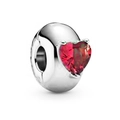 Zilveren clipbedel met een roze hartvormige edelsteen voor damesarmbanden - 014-Stopper (Zilver Roze Hart Steen)