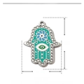 Detailed parameter view of silver Hamsa Hand pendant with blue enamel and rhinestones - YE730-1-Silver Cyan Blue Hamsa