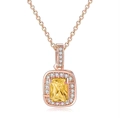 Elegant rose gold necklace featuring a rectangular yellow zircon pendant with halo diamonds - Rose Gold + Yellow Stone Necklace