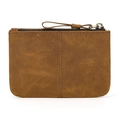 Compact brown crazy horse leather coin purse with zipper strap and vintage texture - Crazy Horse Retro Brown