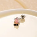 4mm pink opal dragon claw stud earring in silver titanium steel with screw back - Light Pink