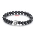 8mm black beaded stretch bracelet featuring a detailed silver heart-shaped accent bead - Black Obsidian Heart Style (KB67845-BD)