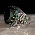 Bague vintage pour homme en argent avec émeraude verte et gravure filigrane - US 7 / Vert (AJZ1800)