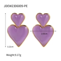 Boucles d'oreilles double cœur violet en acier titane doré, taille 3,22cm x 2,03cm - Violet