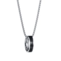 Minimalist silver stainless steel necklace with black ring pendant on white background - Silver Single Black Stripe