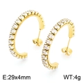 Gold-plated stainless steel C-shaped hoop earrings with marquise-cut white zircons - Gold-29x4mm(KE104544-KFC)