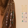Golden spiral hair jewelry with purple pink and green natural stone pendants - Rose Gold Dark Mix (E9317)