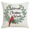 Christmas pillowcase featuring watercolor cardinal and wreath on linen fabric - 45x45CM (No Core) / LYD364-2 Watercolor Wreath and Cardinal