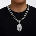 Hip hop silver Cuban chain necklace with iced out American football pendant for men - Silver Pendant with 18-inch Cuban Chain