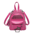 Mini magenta punk backpack in PU leather featuring studs and cross pendant detail - Rose Red