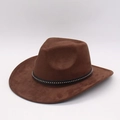Classic dark brown felt cowboy hat with a studded leather band on white background - One Size(56-58cm) / Coffee (LM1132)